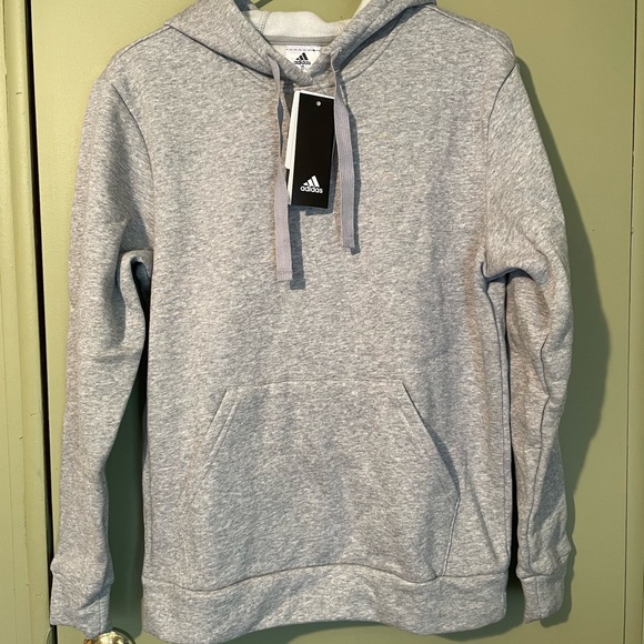 adidas Tops - 🎅🏻NWT Adidas Light Gray Fleece lined Hood Pullover Hoodie Sz XS